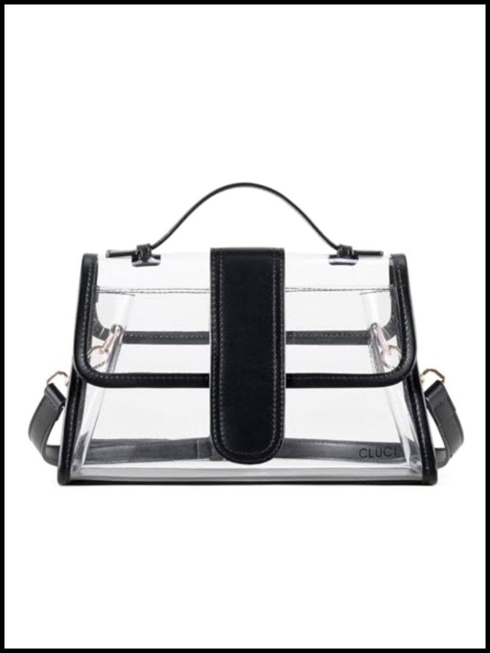 Clear Stadium Approved Crossbody Bag PVC Vegan Leather Trim Magnetic Snap